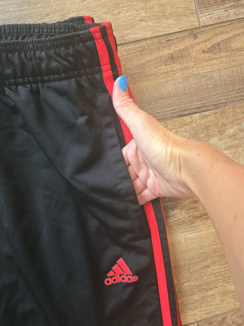 Adidas Men's Large Black Red 3-Stripe Track Pants Open Hem Drawstring Large